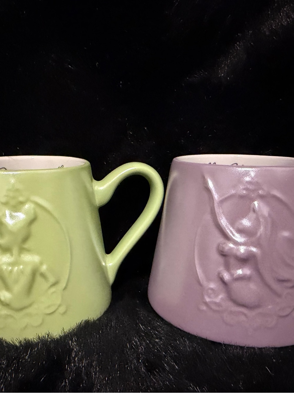 2 Disney Princess Green and Lavender Embossed Ceramic Mug Set